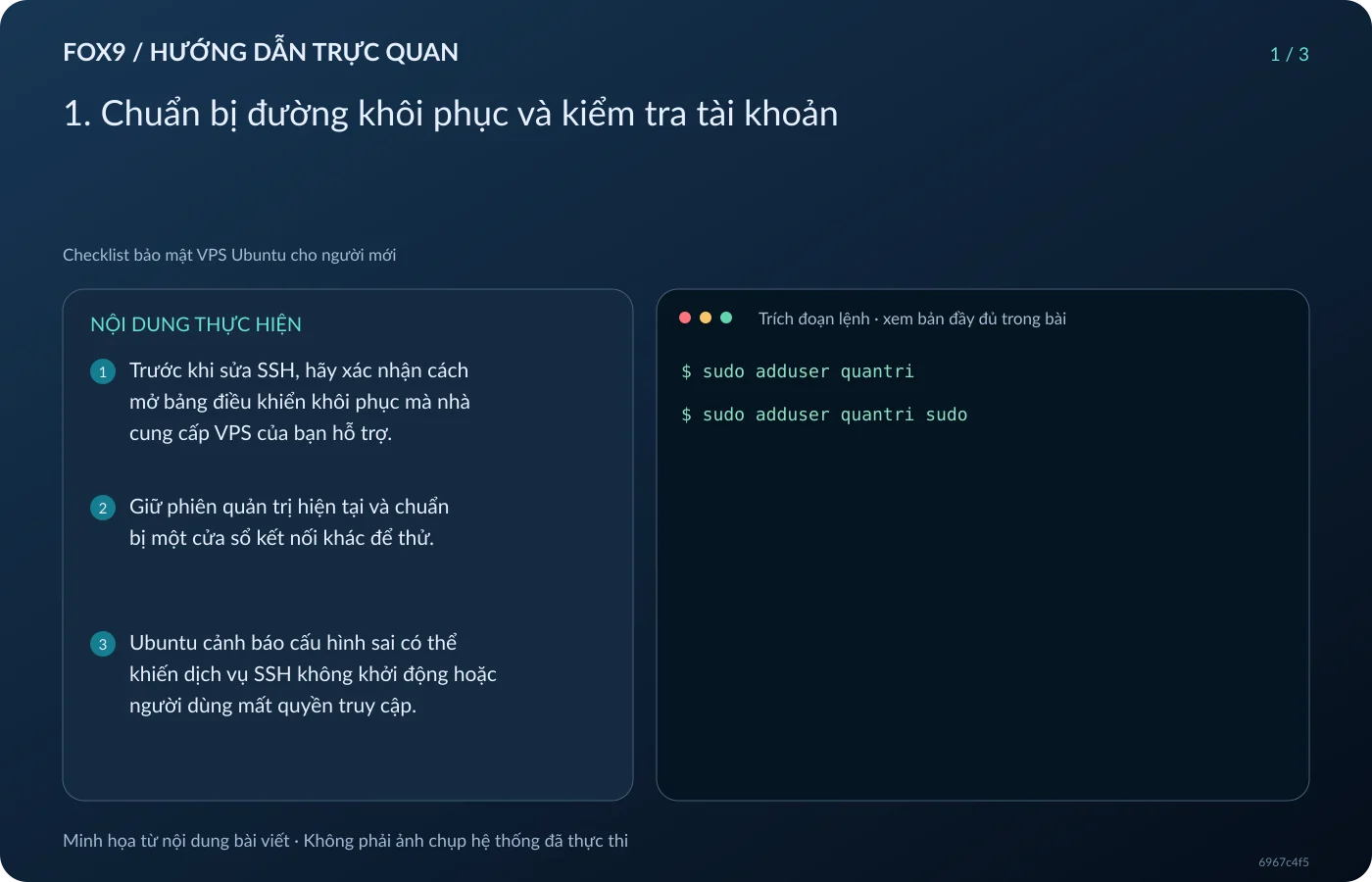 Minh họa 1. Chuẩn bị đường khôi phục và kiểm tra tài khoản