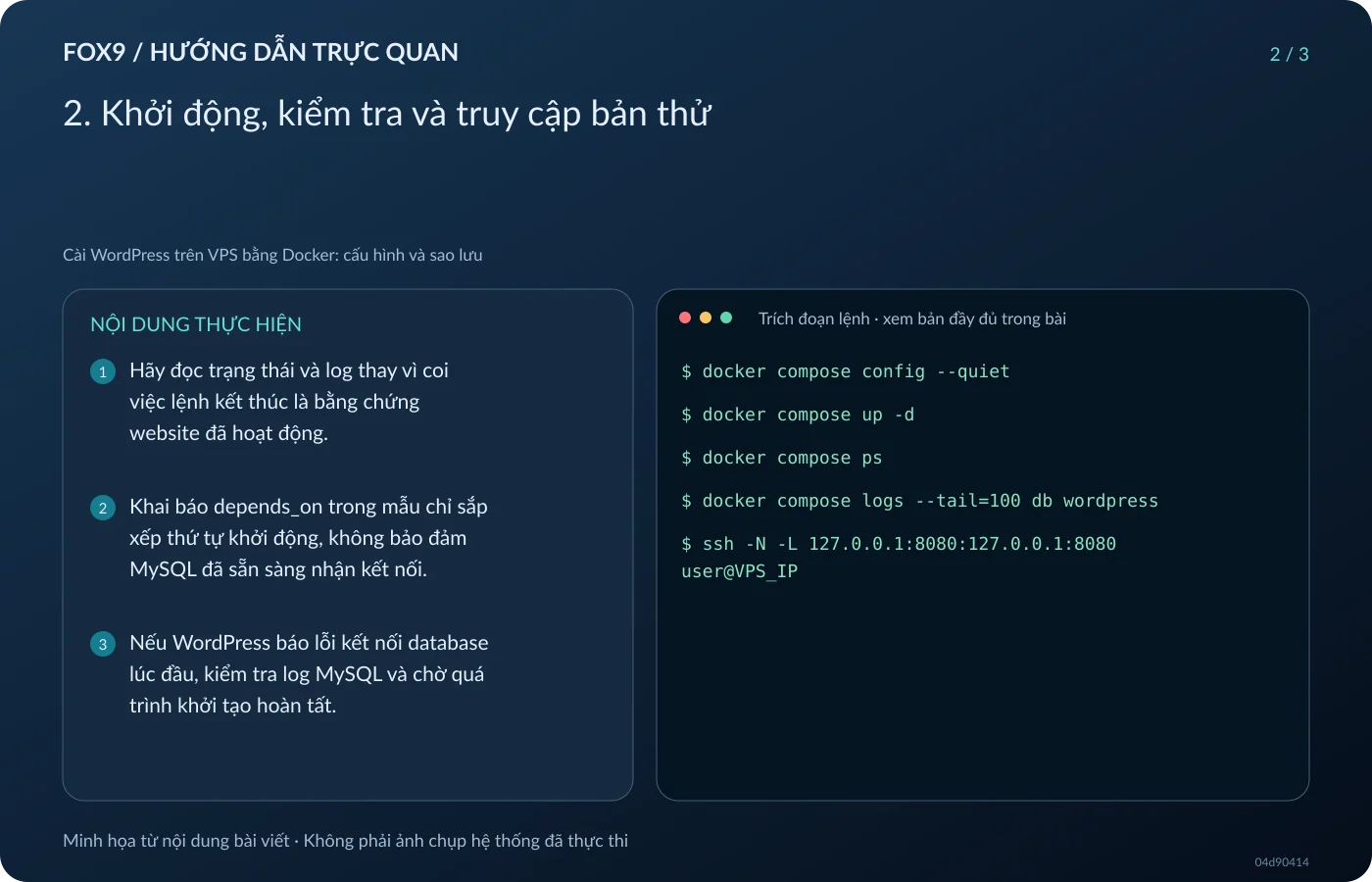 Minh họa 2. Khởi động, kiểm tra và truy cập bản thử
