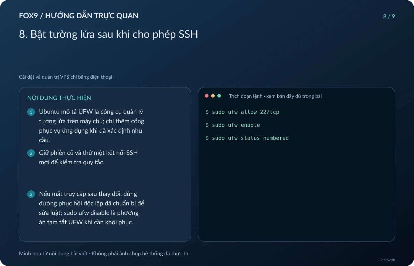 Minh họa 8. Bật tường lửa sau khi cho phép SSH