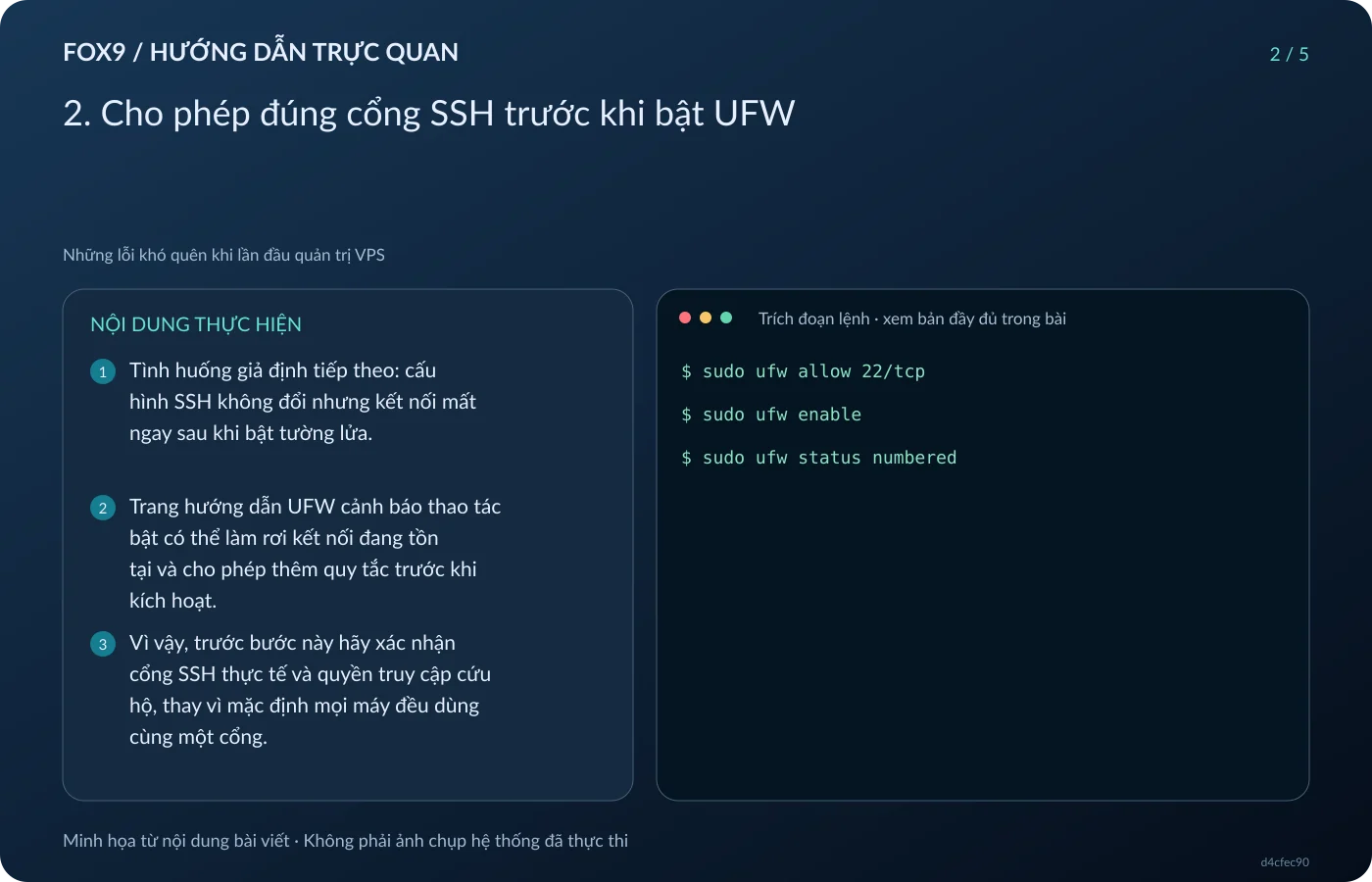 Minh họa 2. Cho phép đúng cổng SSH trước khi bật UFW