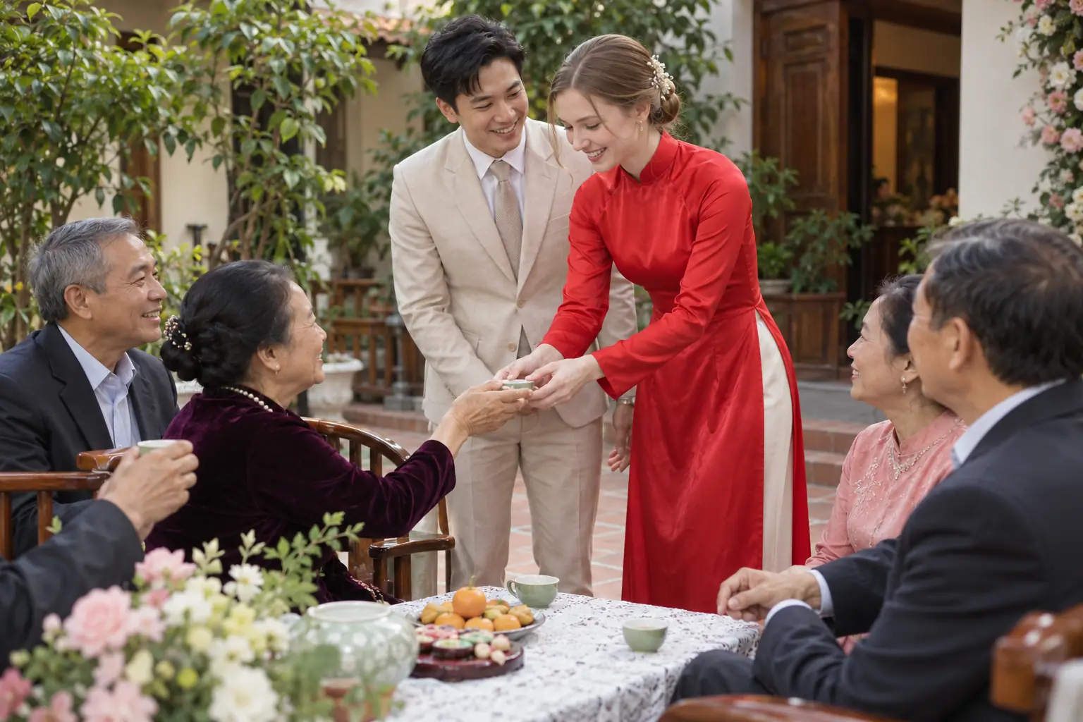 Cô dâu Nga diện áo dài trong đám cưới ba ngày ở Hà Nội